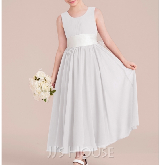 JJS HOUSE | a-line empire ankle length chiffon & satin junior bridesmaid dress - Picture 13 of 13